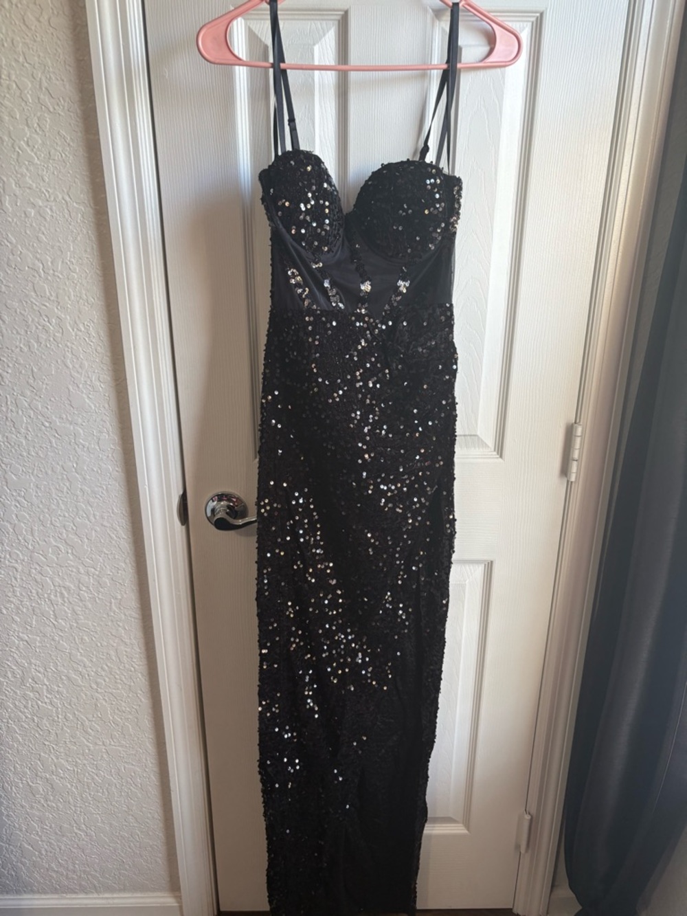 Sequin Mesh Corset High-Slit Evening Dress - Black Only - Picture 3 of 3